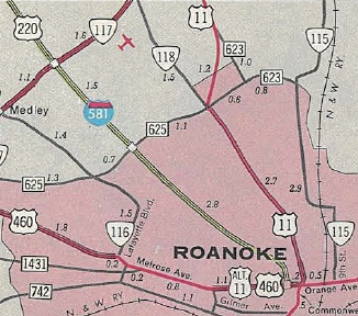 Official Map depicting the completed section of I-581 from 1966